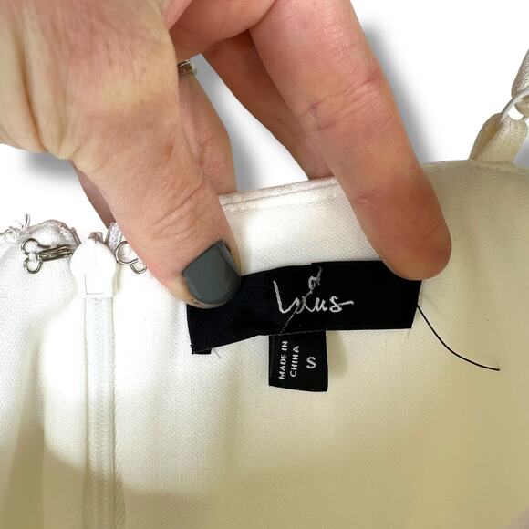 Lulus NWOT Meet For Tea White Woven Jacquard Corset Bustier Midi Dress Small - Picture 5 of 11